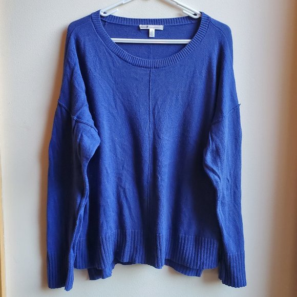 Seven7 Royal Blue/Purple Scoop Neck Cotton/Cashmere Sweater Size Large - Picture 6 of 16